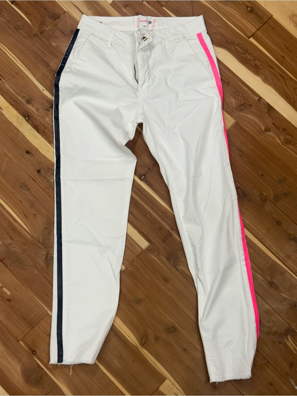 Sundry White Pants with Hot Pink & Navy Side Stripes